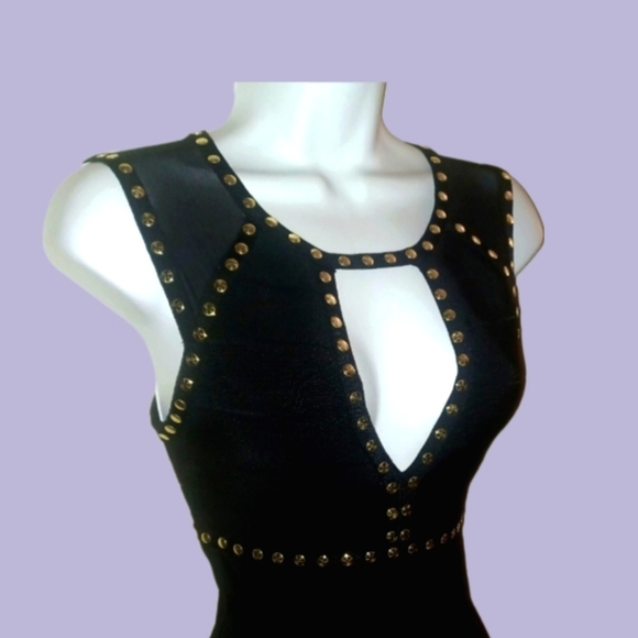 Bebe Black Gold Studded Bandage Dress - Picture 6 of 7
